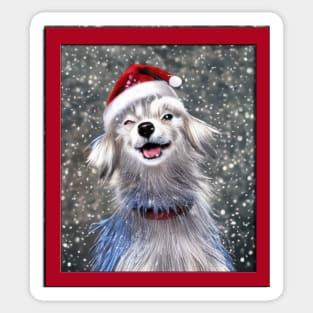 Blinking happy christmas anime dog with santa beanie Sticker